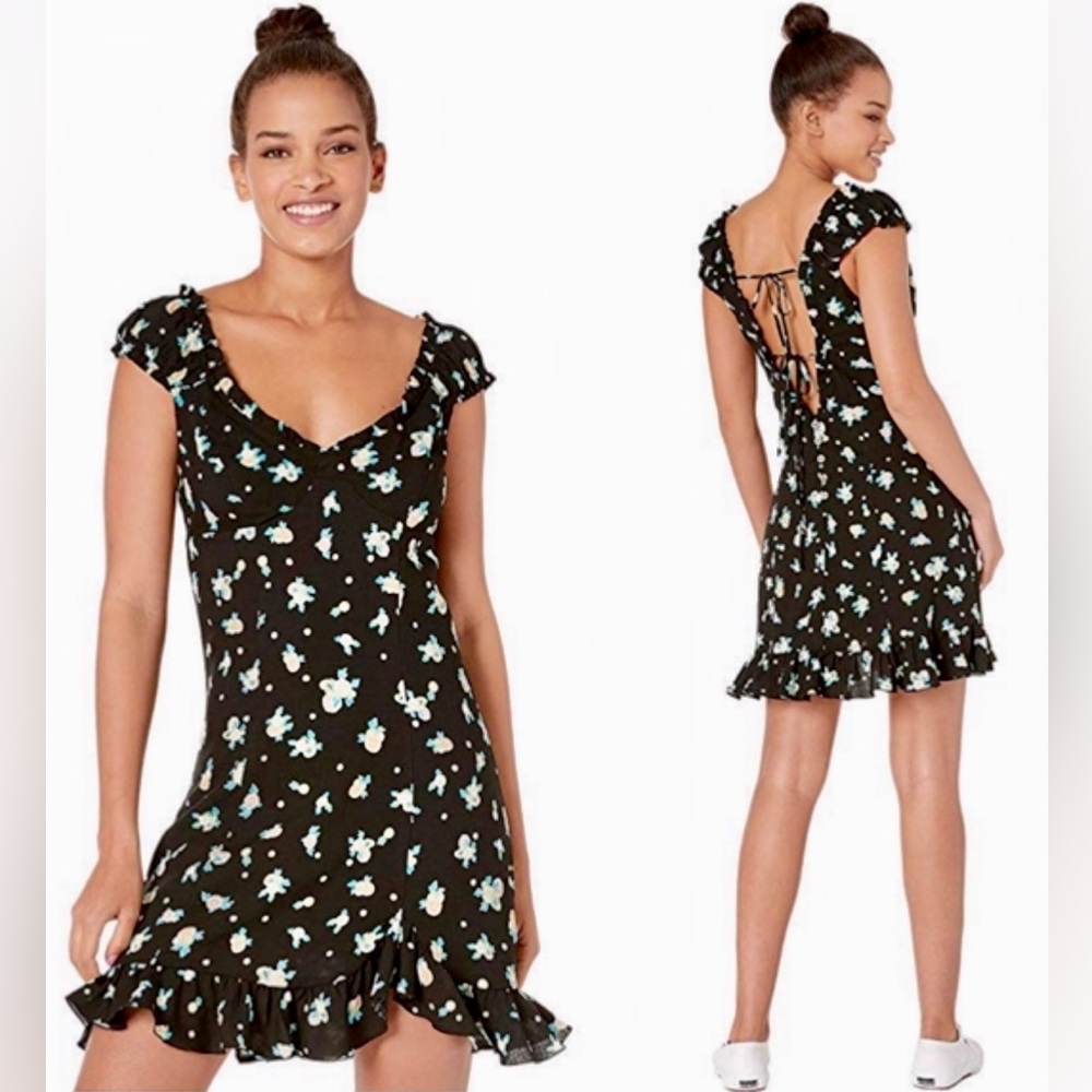 Free People Lemon Printed ruffle Hem Mini Dress